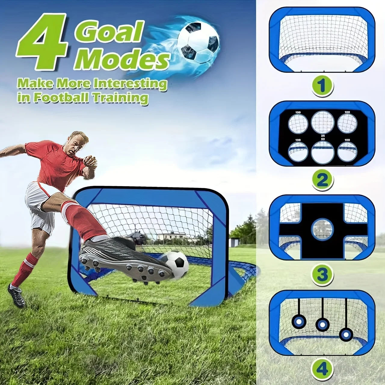 4 Modes Pop up Soccer Goal Net 4 in 1 Foldable Football Goal Indoor Outdoor for Improving Passing and Shooting Accuracy