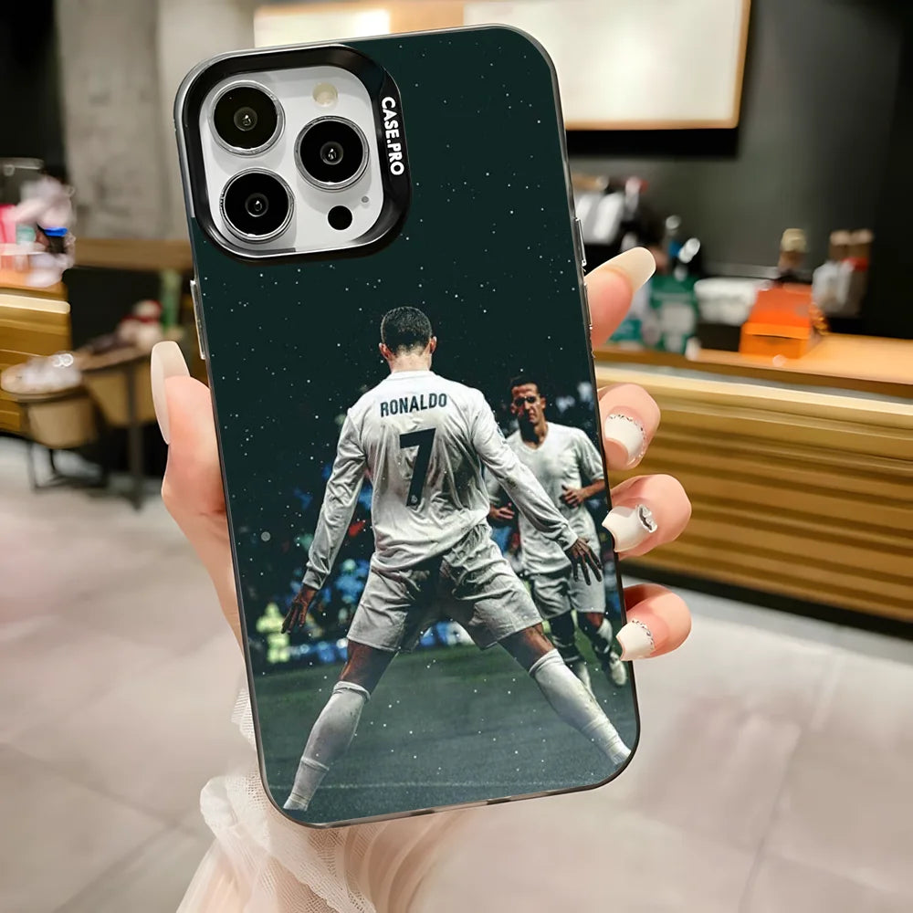 CR7 Football Star R-Ronaldo-Es Phone Case for Iphone 16,15,14,13,12,11,Pro,Max,Plus,Mini,Xs,Se anti Fall Black Matte Hard Bumper